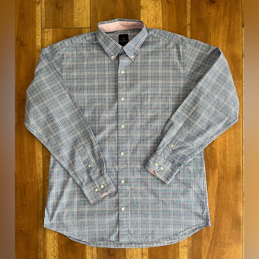 Tailorbyrd Men's Blue and Pink Plaid Button Down Shirt